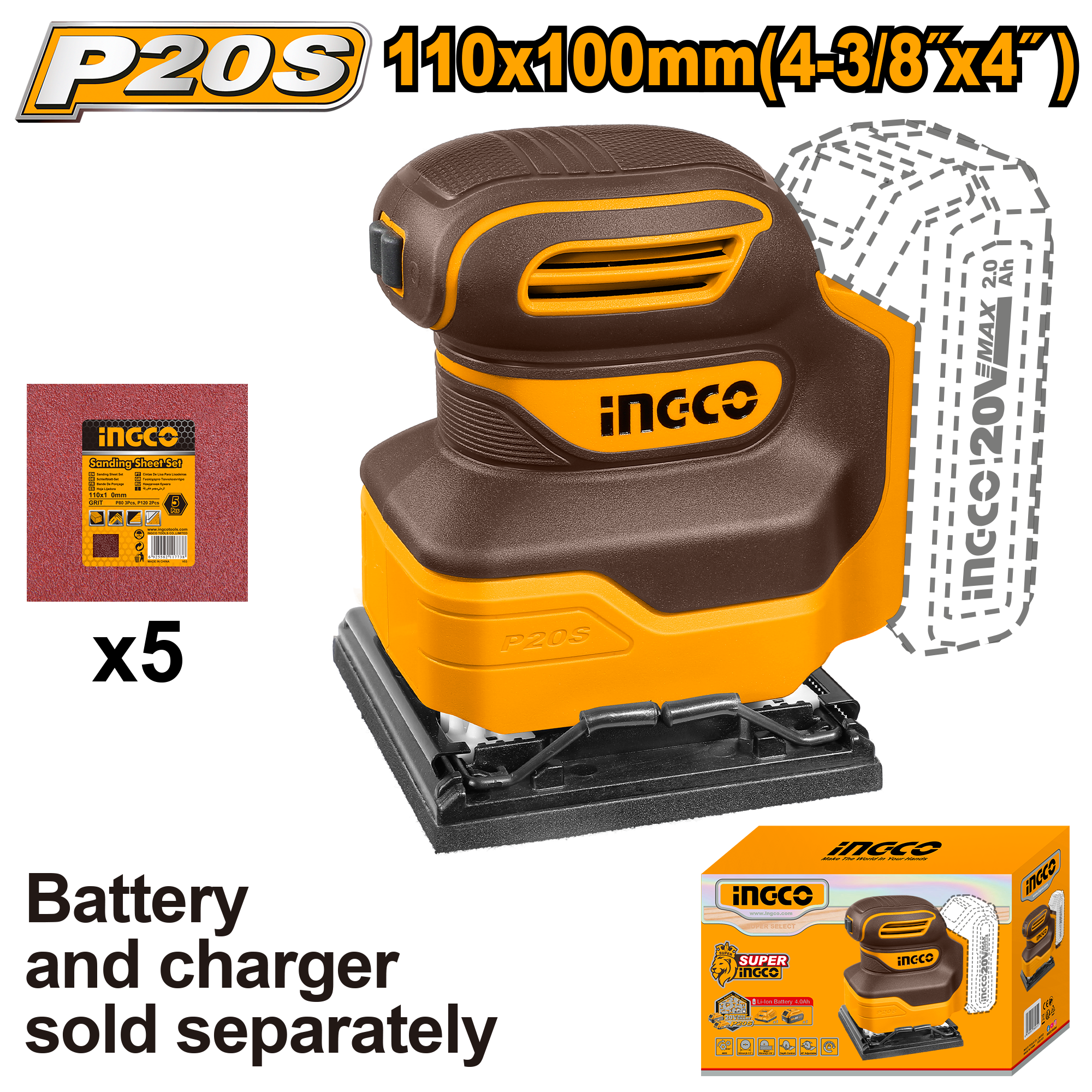 INGCO Cordless Sheet Sander - CSHSLI2014