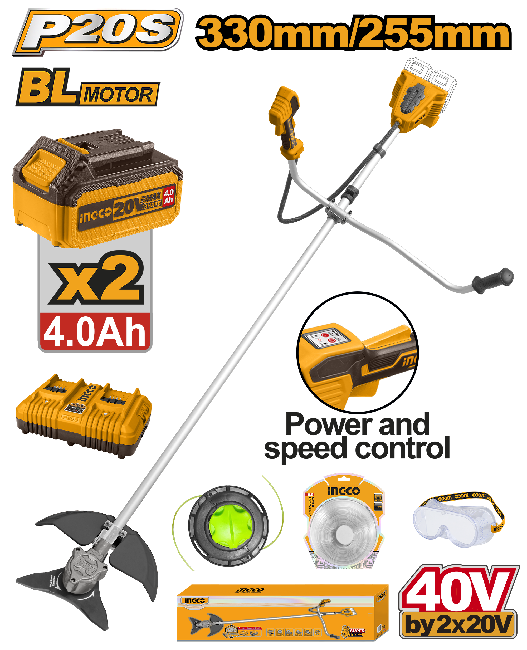 INGCO Cordless String Trimmer and Brush Cutter - CSTLI202522 Main image