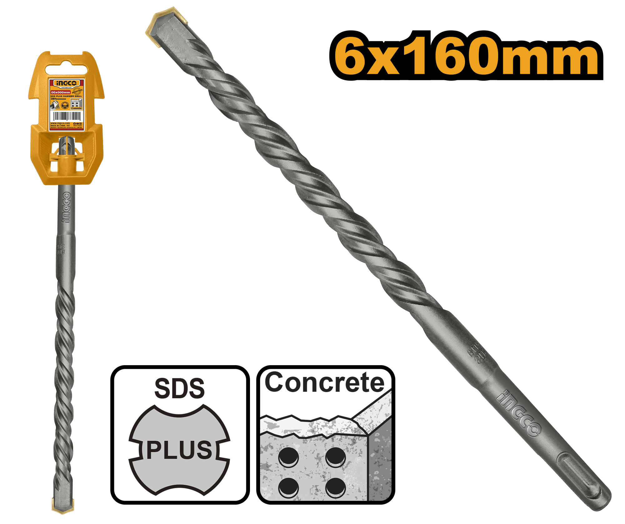 INGCO 6x160MM SDS Plus Hammer Drill - DBH1210602 Main image