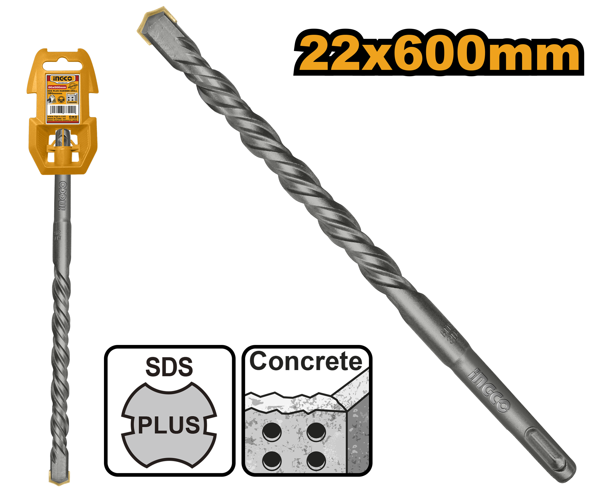 INGCO 22x600MM SDS Plus Hammer Drill - DBH1212204 Main image
