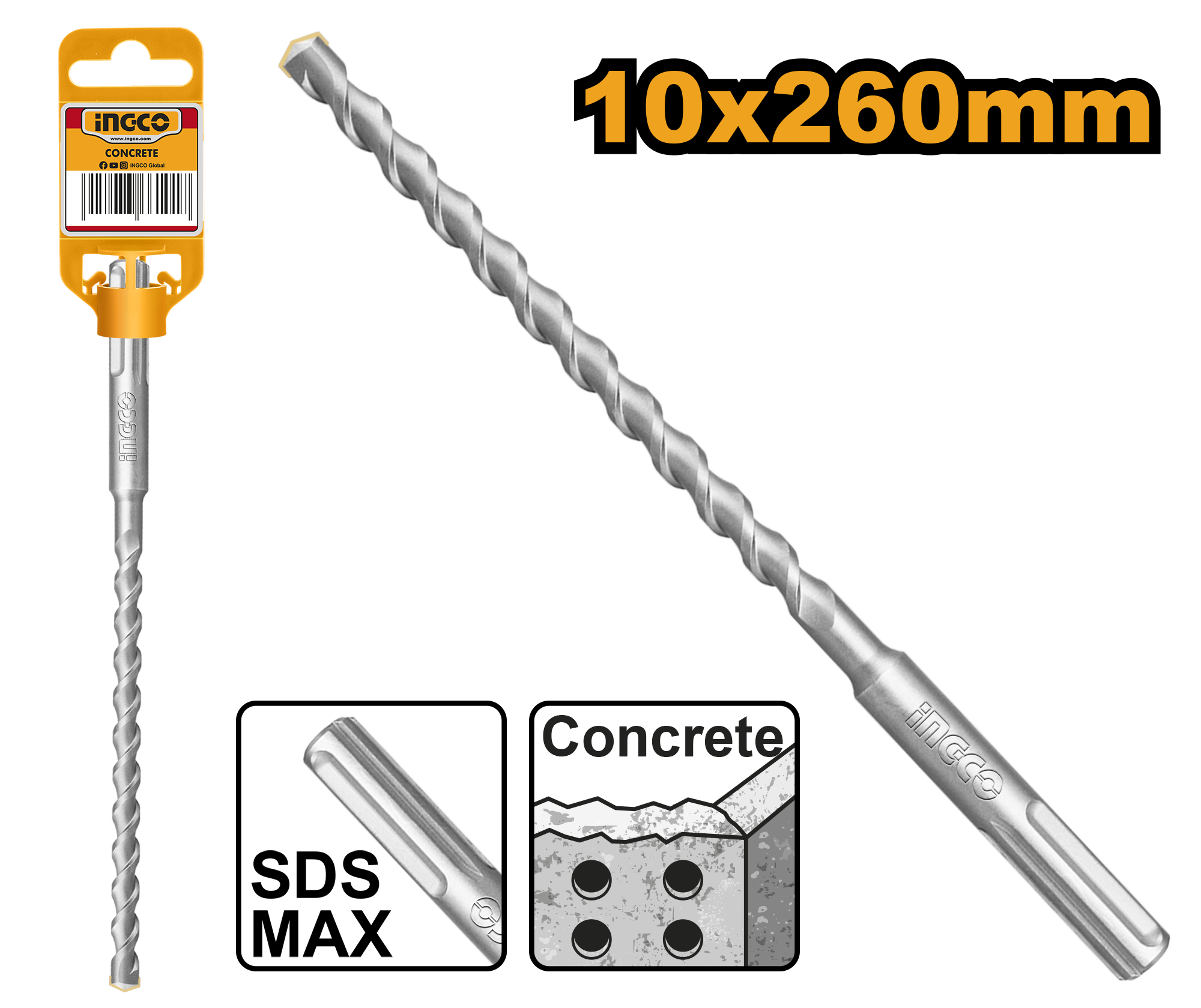 INGCO 10x260MM SDS Max Hammer Drill - DBH1241001 Main image