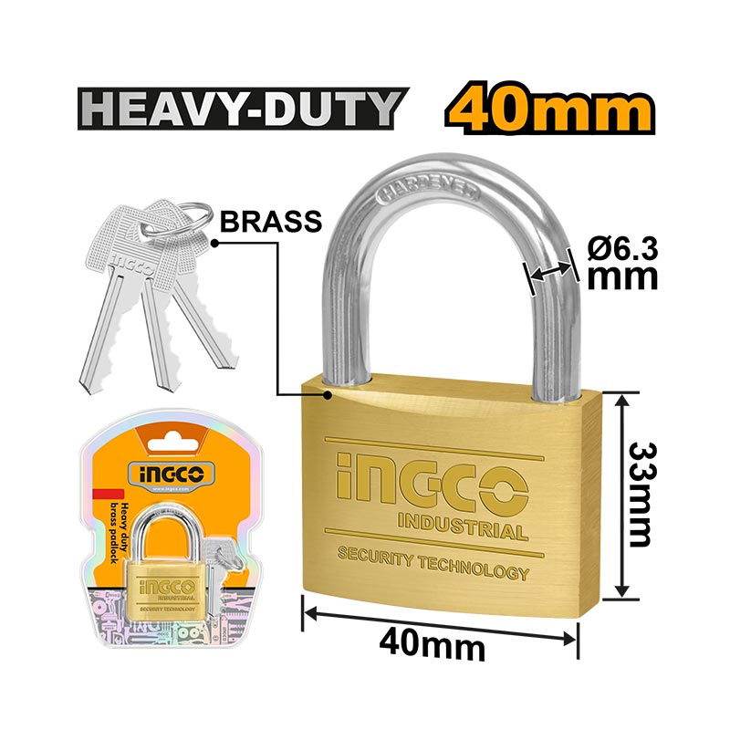 INGCO 40MM Heavy Duty Brass Padlock - DBPL0402