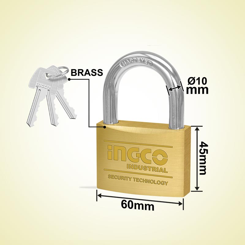 INGCO 60MM Heavy Duty Brass Padlock - DBPL0602