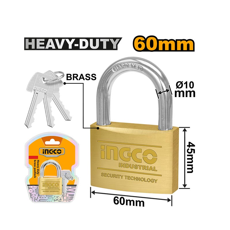 INGCO 60MM Heavy Duty Brass Padlock - DBPL0602