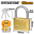INGCO 60MM Heavy Duty Brass Padlock - DBPL0602