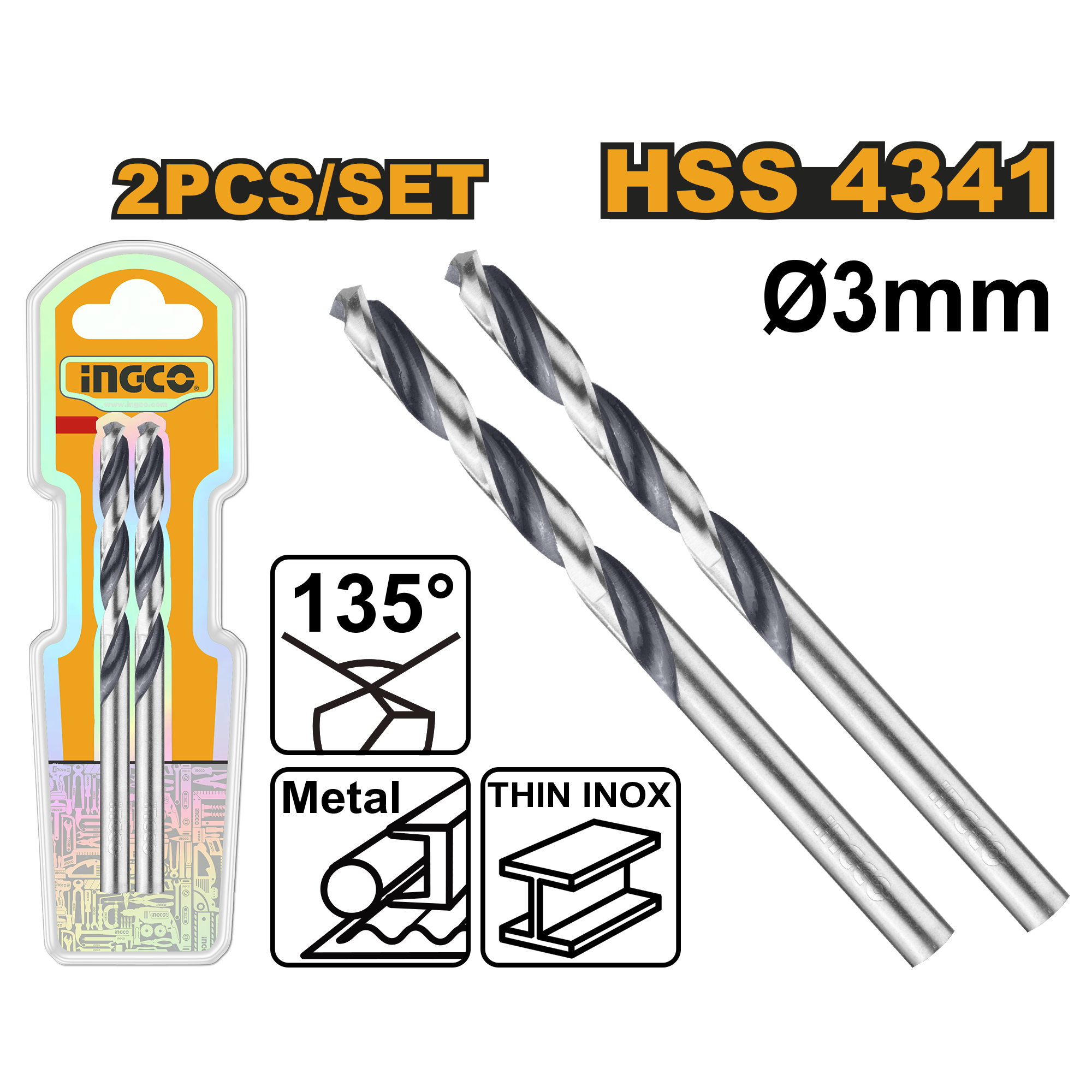 INGCO 2PCS/SET 4341 HSS Drill Bit - DBT1200034 Main image