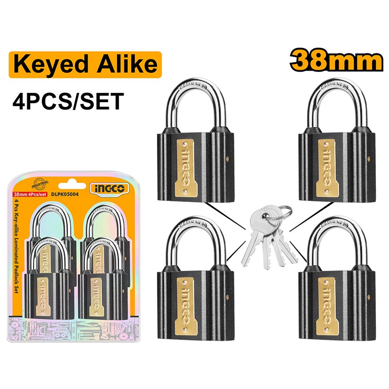 INGCO 4 Pcs Key-Alike Iron Padlock Set 38mm - C24 - DIPLK4382