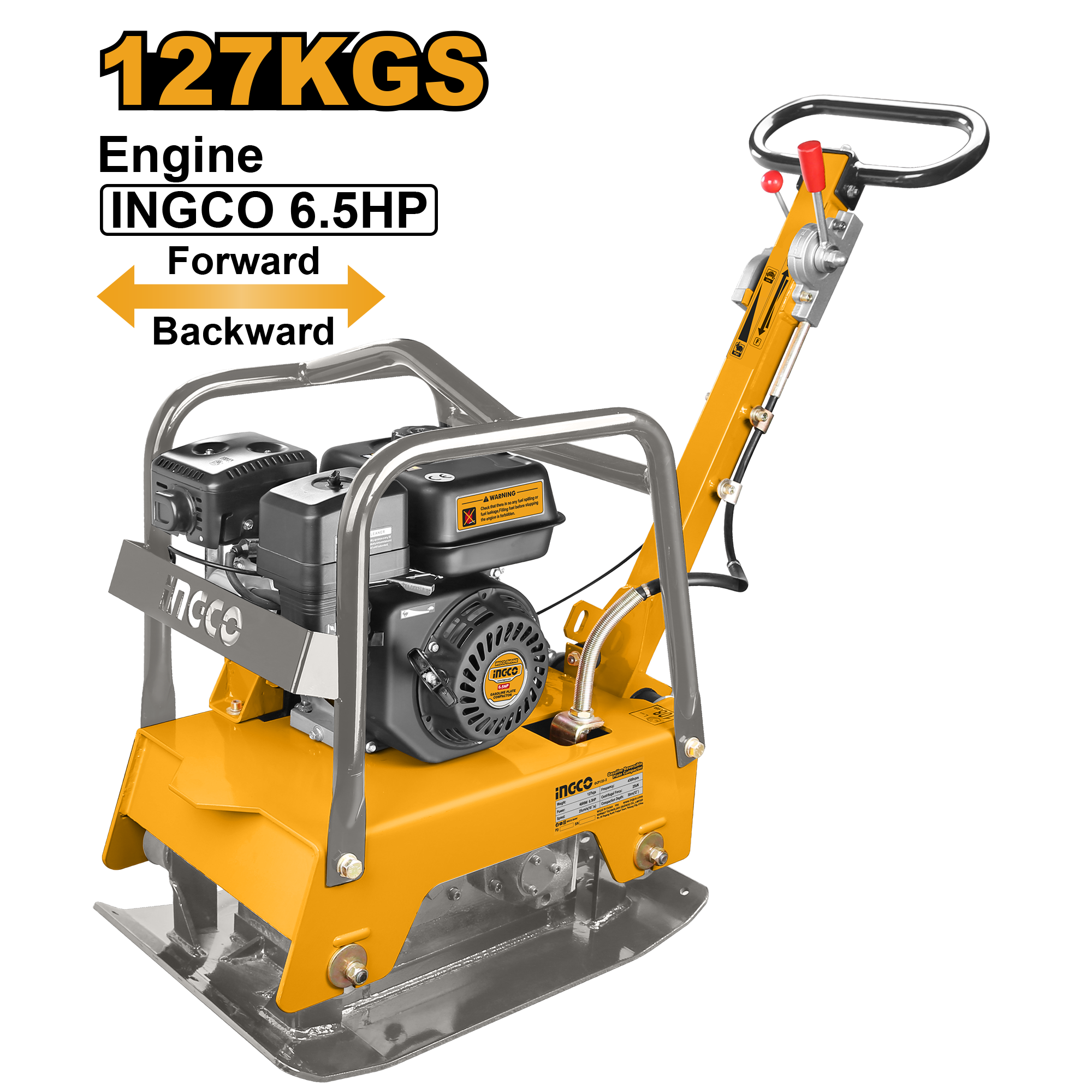 INGCO 127KGS 6.5HP Gasoline Reversible Plate Compactor - GCP125-2