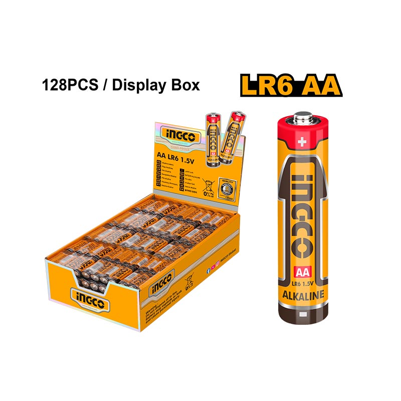 INGCO 128 PCs/Display Box, LR6 AA Alkaline Battery - HAB2A01