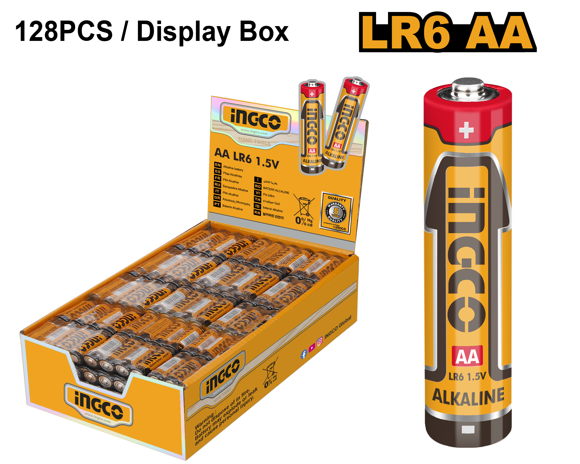 INGCO 128 PCs/Display Box, LR6 AA Alkaline Battery - HAB2A01
