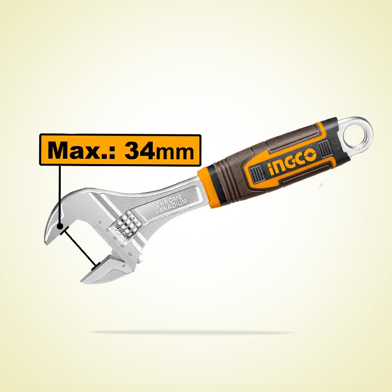 INGCO Extra Wide Opening 200MM (8") Adjustable Wrench - HADW131088