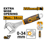 INGCO Extra Wide Opening 200MM (8") Adjustable Wrench - HADW131088