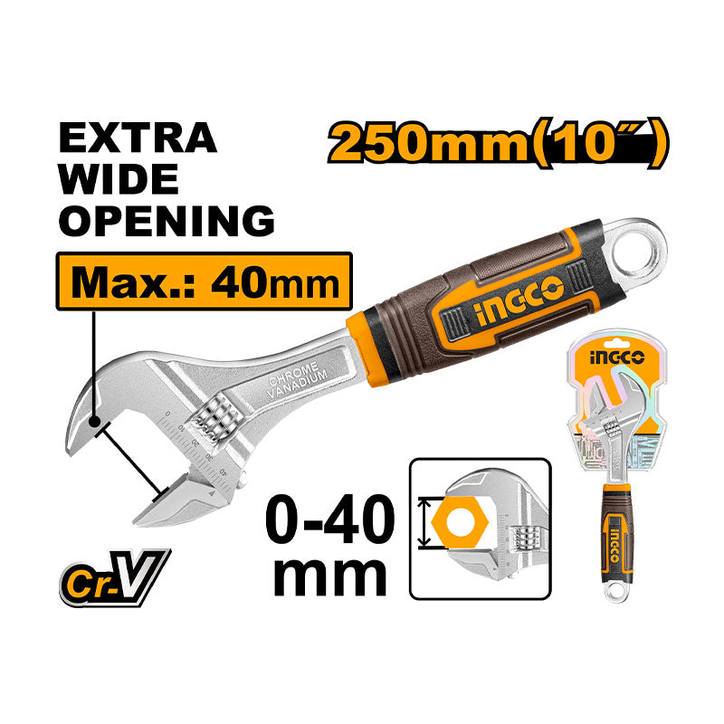 INGCO Extra Wide Opening 250MM (10") Adjustable Wrench - HADW131108