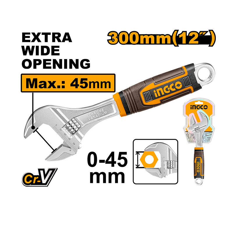 INGCO 300MM (12") Extra Wide Opening Adjustable Wrench - HADW131128