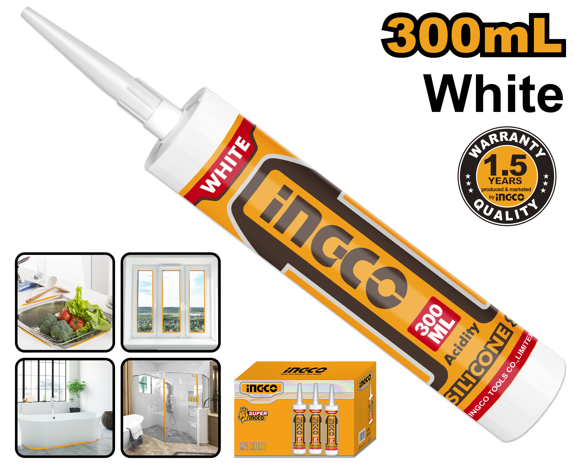 INGCO 300ML Acetic Silicone Sealant (White) - HASS01 Main image
