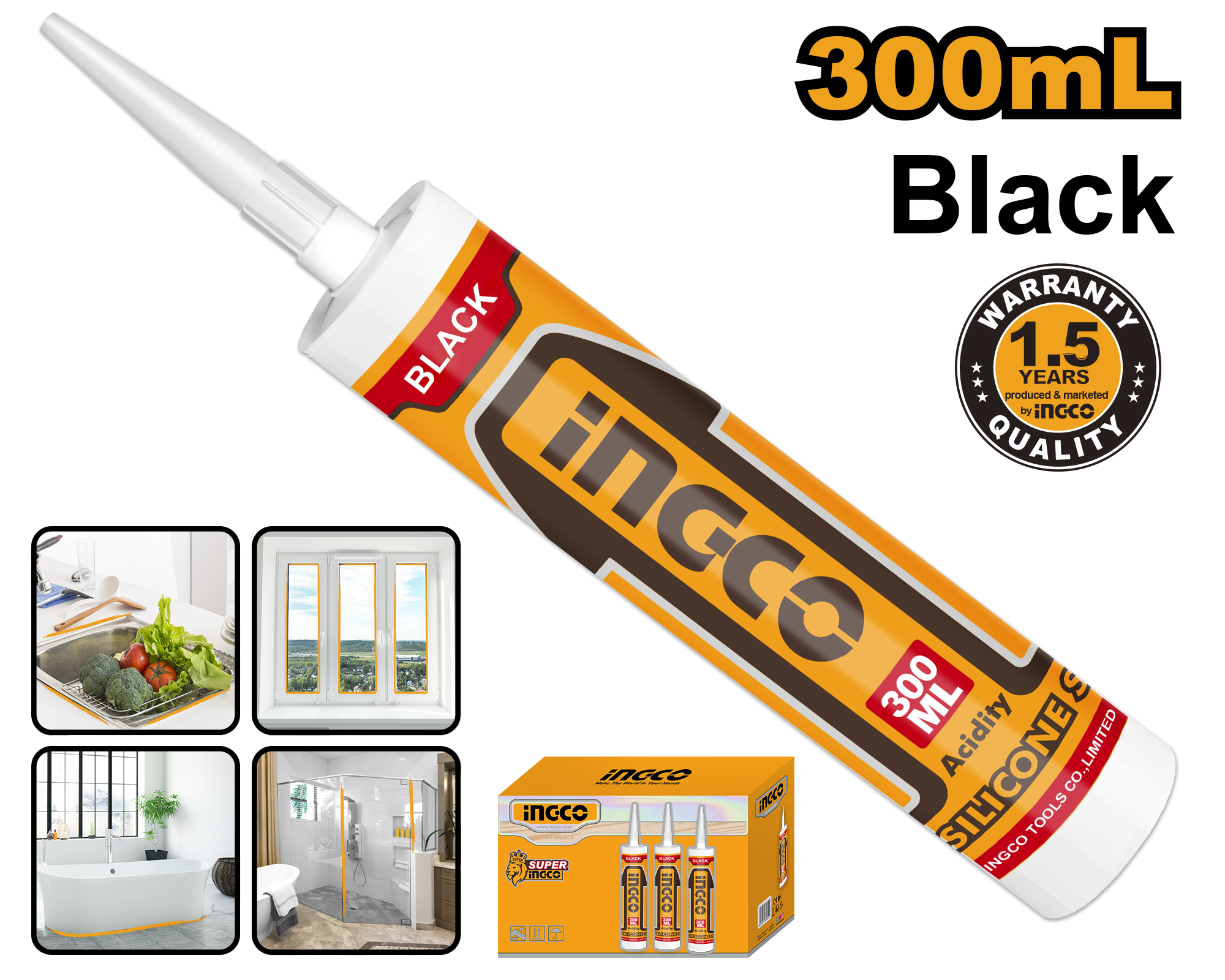 INGCO 300ML Acetic Silicone Sealant (Black) - HASS03