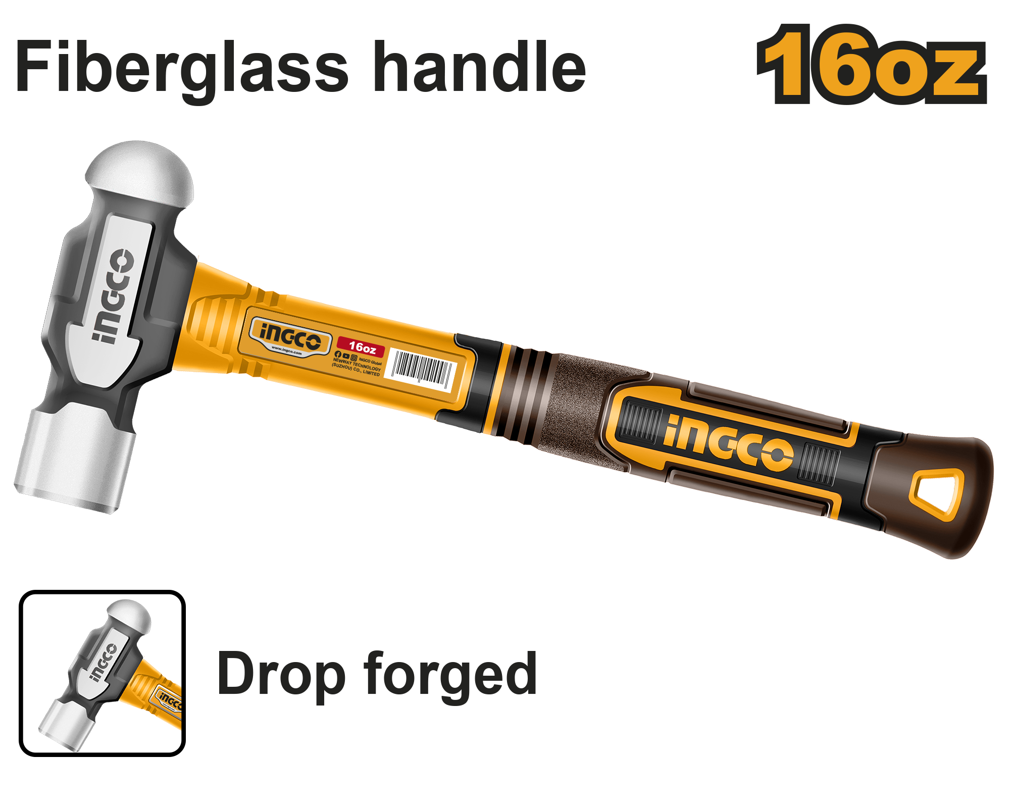 INGCO 16 Oz Ball Pein Hammer - HBPH81016 Main image