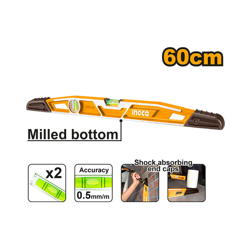 INGCO 60CM Milled Bottom Heavy-Duty Mason's Level - HBSL08060