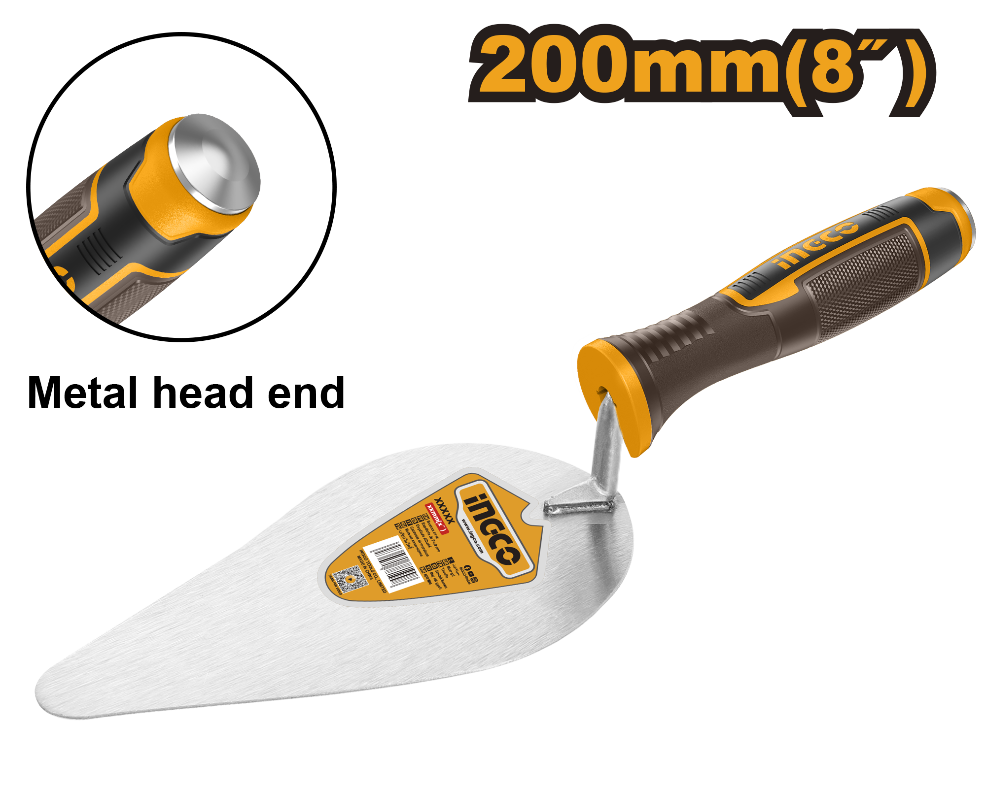 INGCO Metal Head End, 200MM (8") Bricklaying Trowel - HBT818