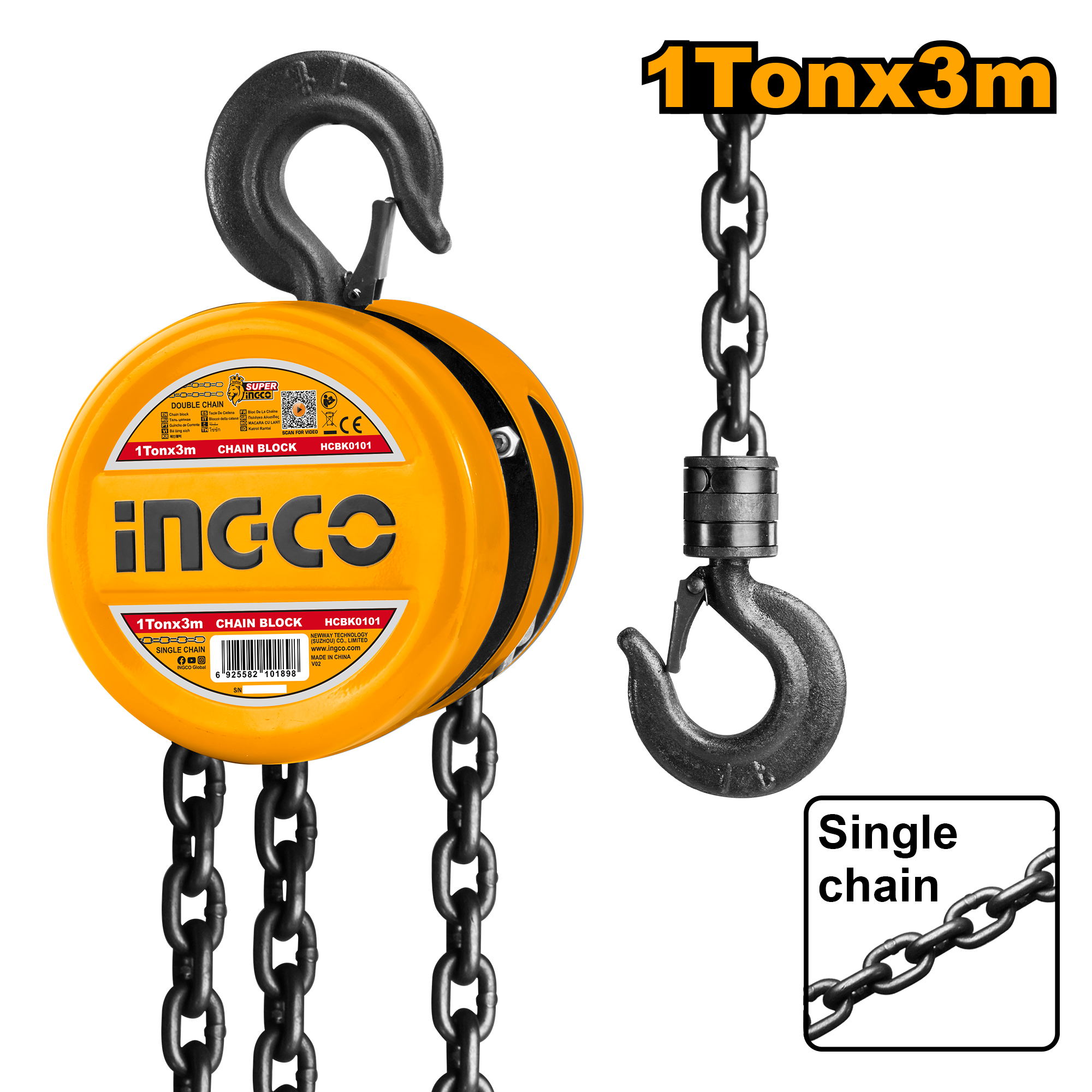 INGCO 1 Tonx3M Single Chain Block - HCBK0101 Main image