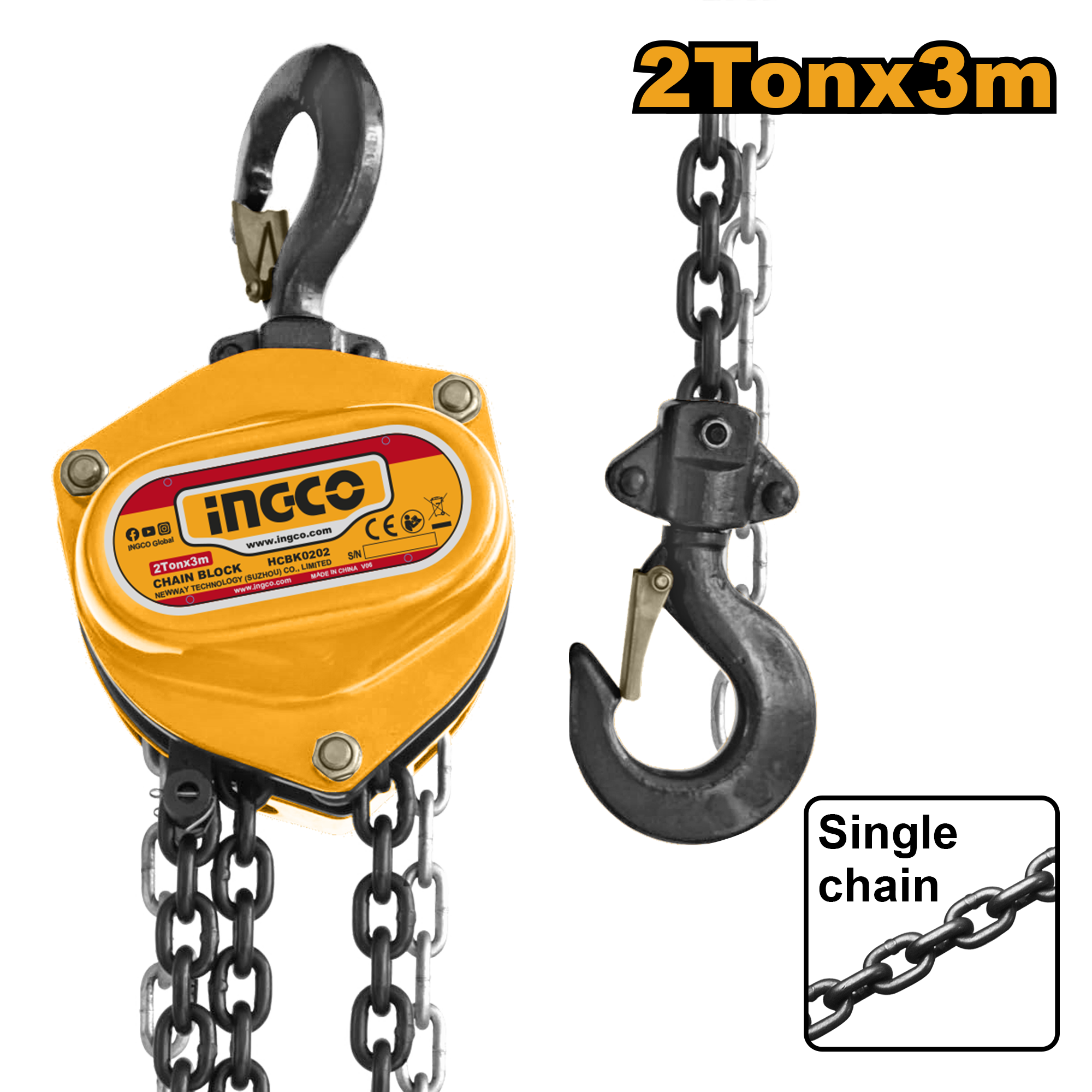 INGCO 2 Tonx3M Single Chain Block - HCBK0202 Main image