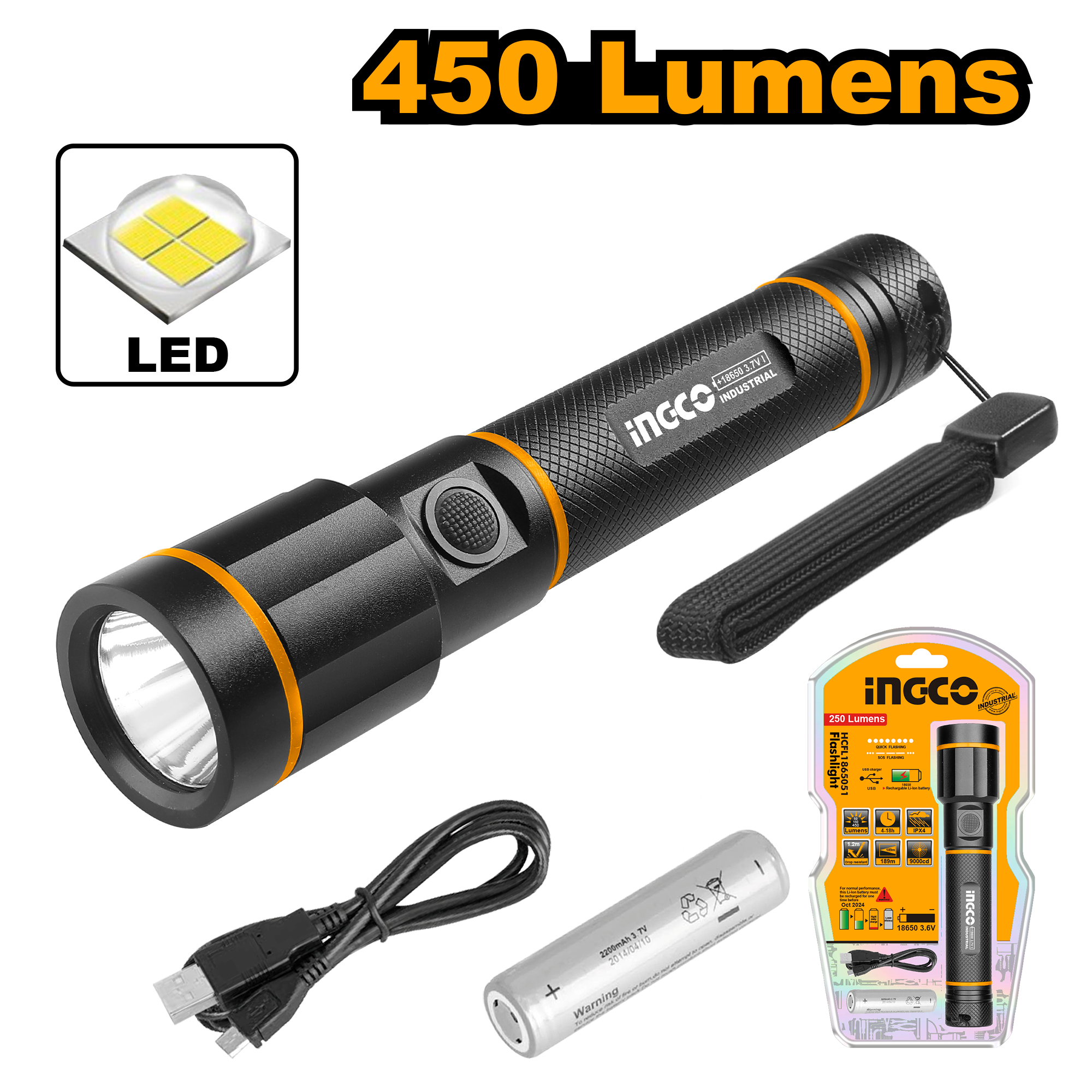 INGCO 450 Lumens LED Flashlight - HCFL1865051