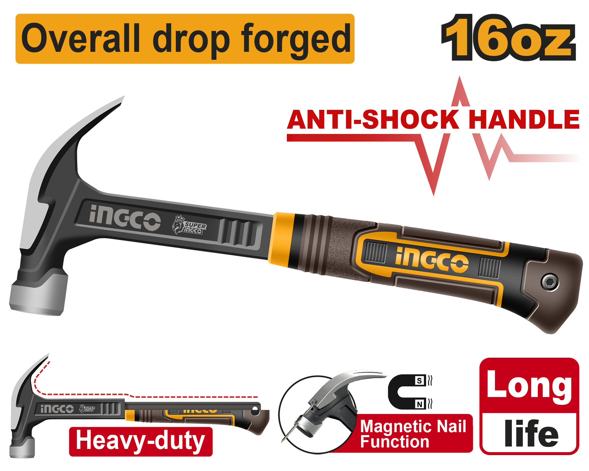 INGCO 16 Oz Claw Hammer - HCH81016L Main image