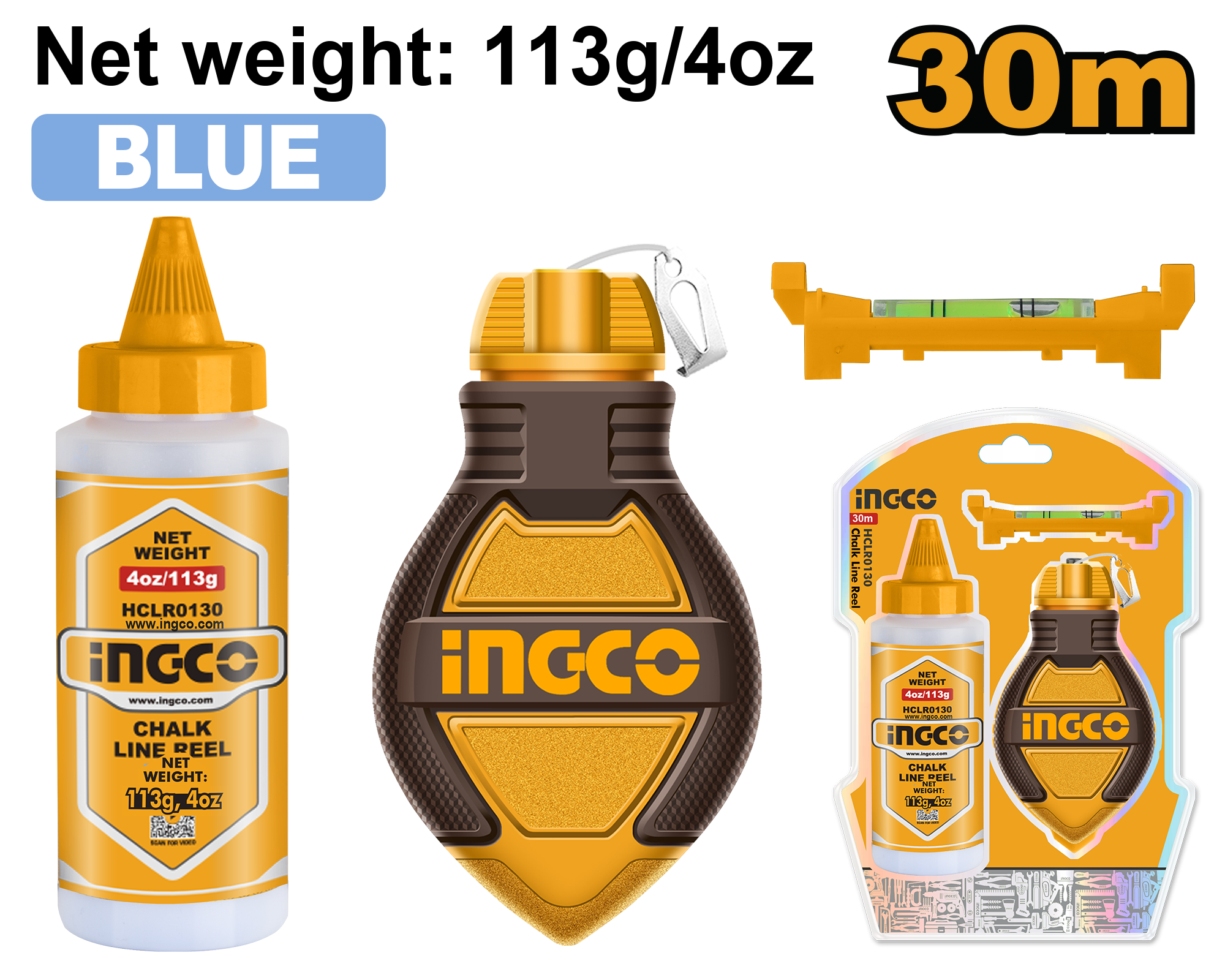 INGCO 113g/4Oz 30M Chalk Line Reel - HCLR0130