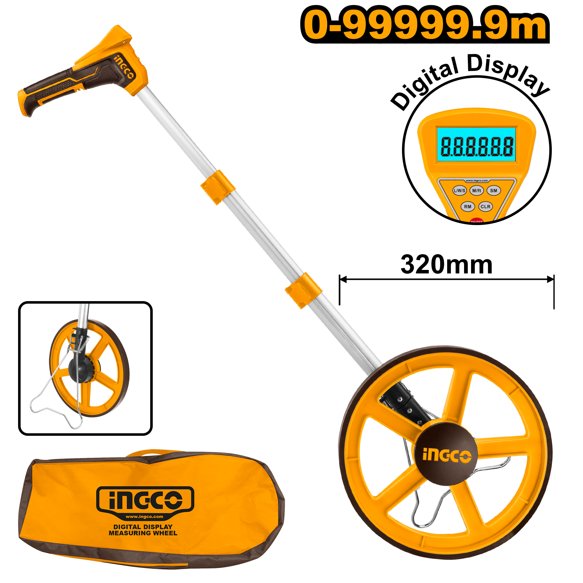 INGCO 0-9999.9M Digital Display Measuring Wheel - HDMW23