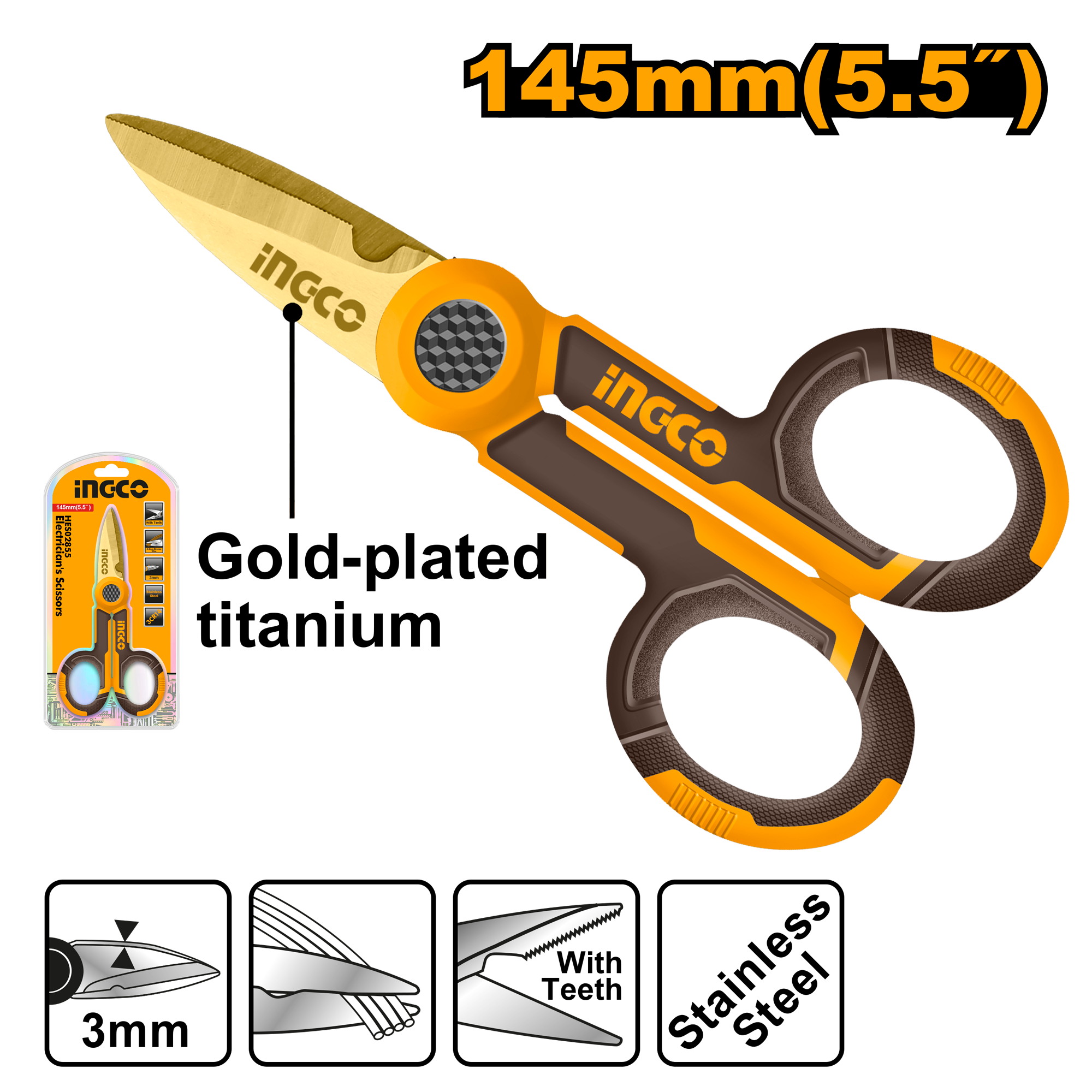 INGCO 145MM (5.5") Electrician's Scissors - HES02855