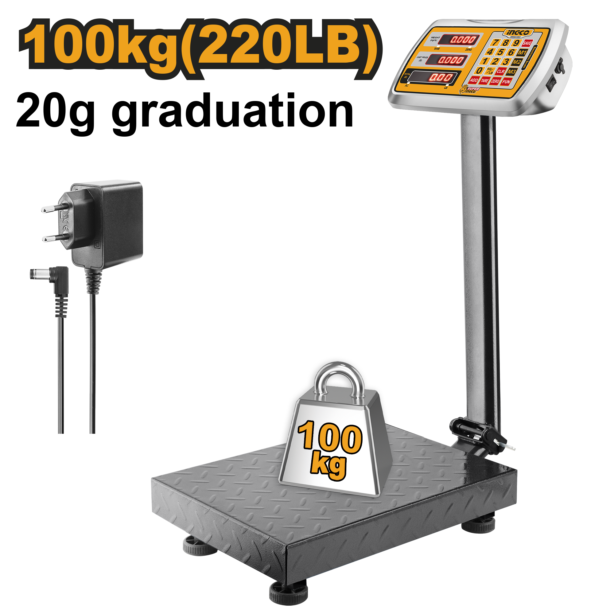 INGCO 100KG (220LB) Electronic Scale with 20G Graduation - HESA31003