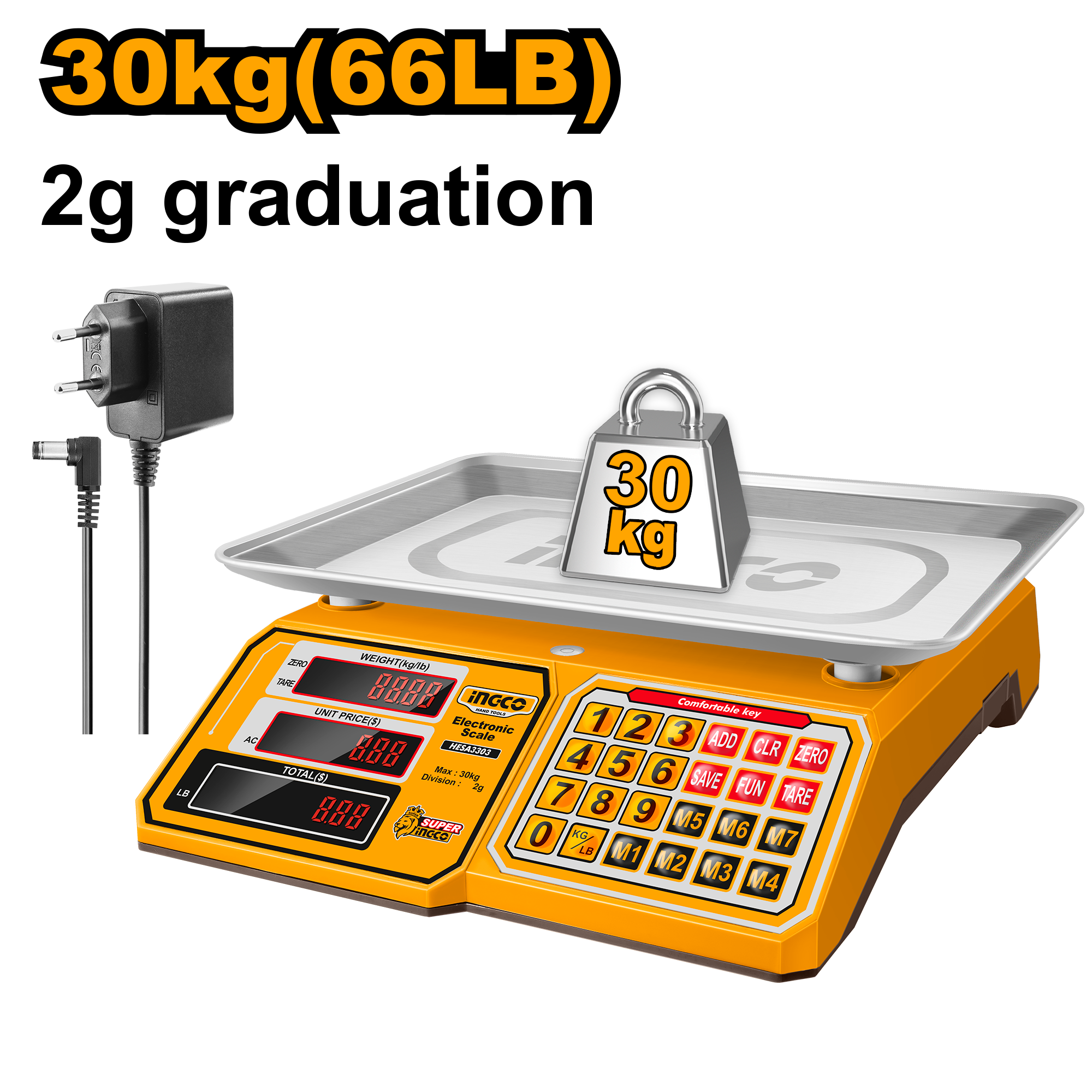 INGCO 30KG (66LB) Electronic Scale with 2G Graduation - HESA3303 Main image
