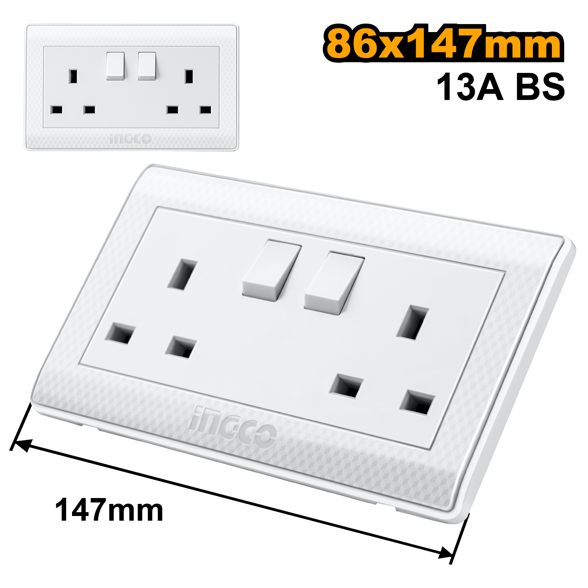 INGCO BS Socket 2 Gang 13A - C100 - HESST0213A