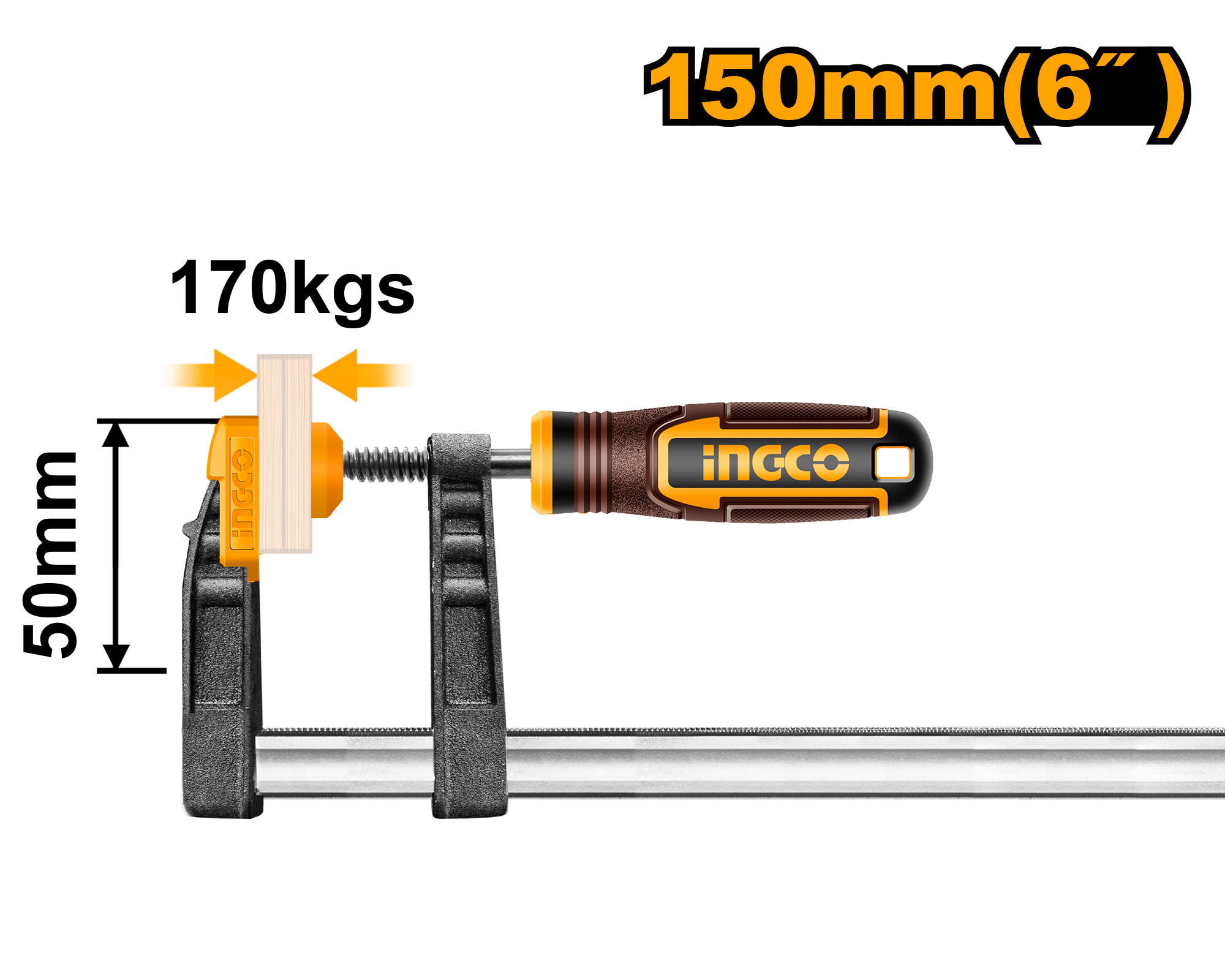 INGCO 150MM 6" F Clamp with Plastic Handle - HFC020501 Main image