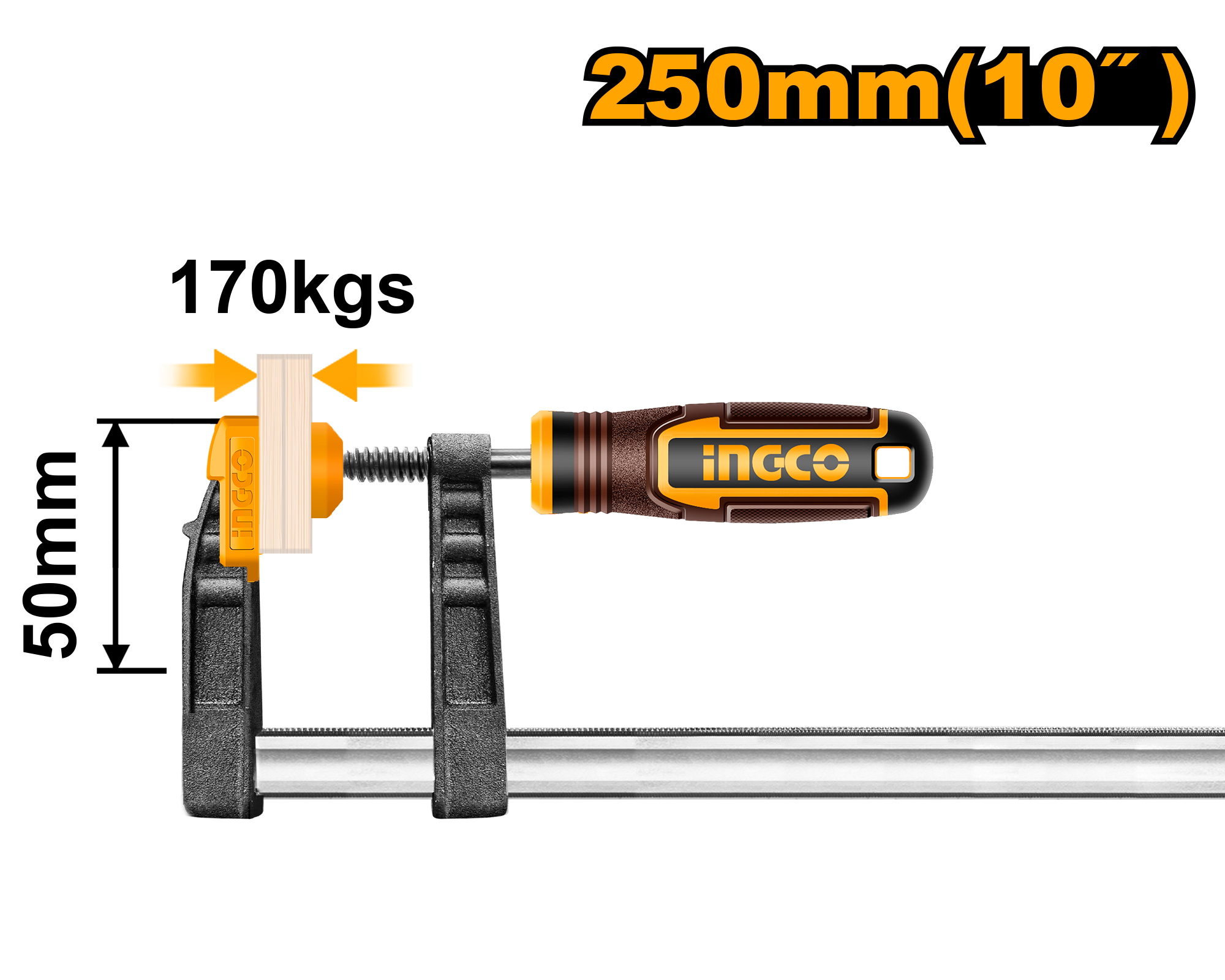 INGCO 250MM 10" F Clamp with Plastic Handle - HFC020503
