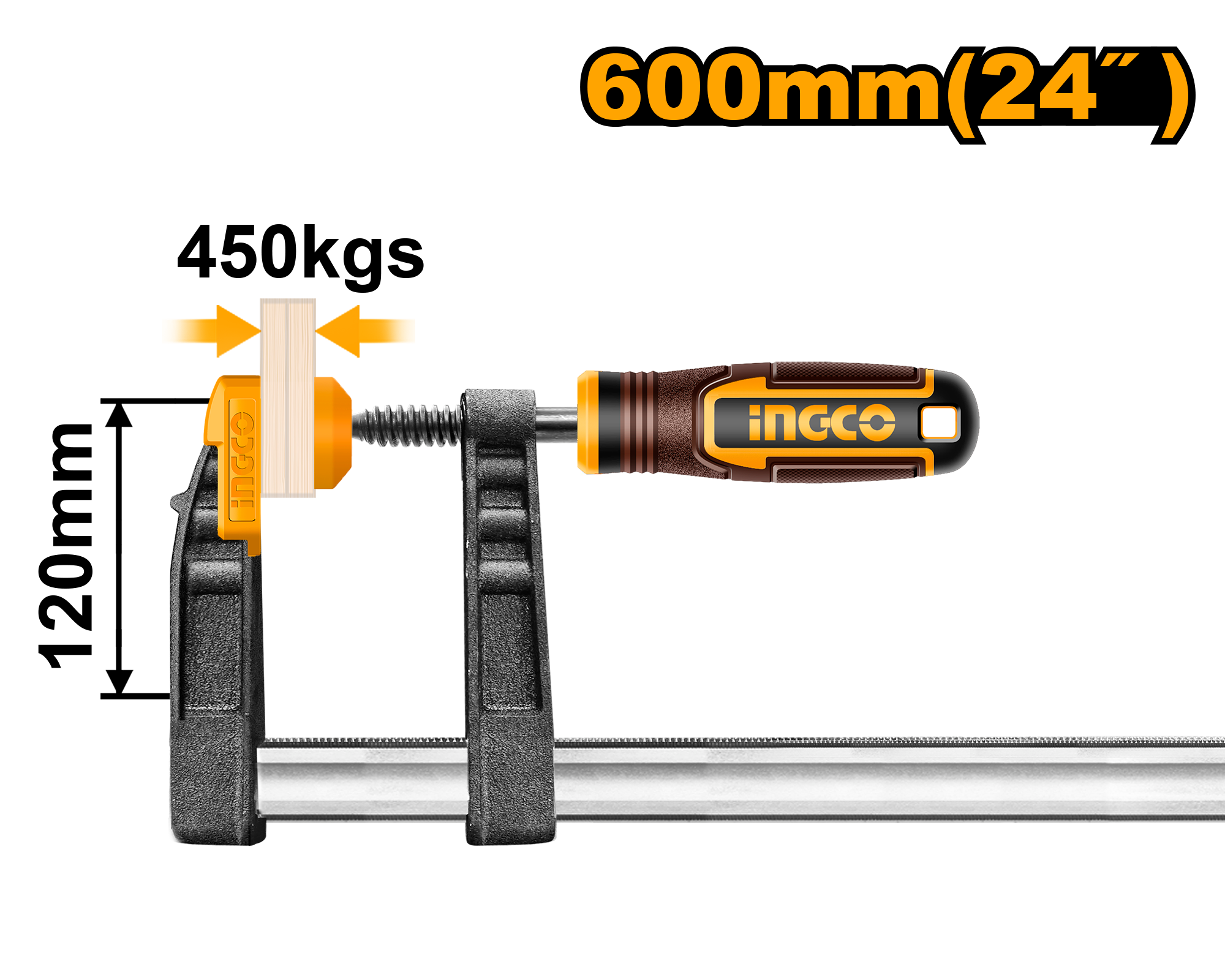 INGCO 600MM 24" F Clamp with Plastic Handle - HFC021205