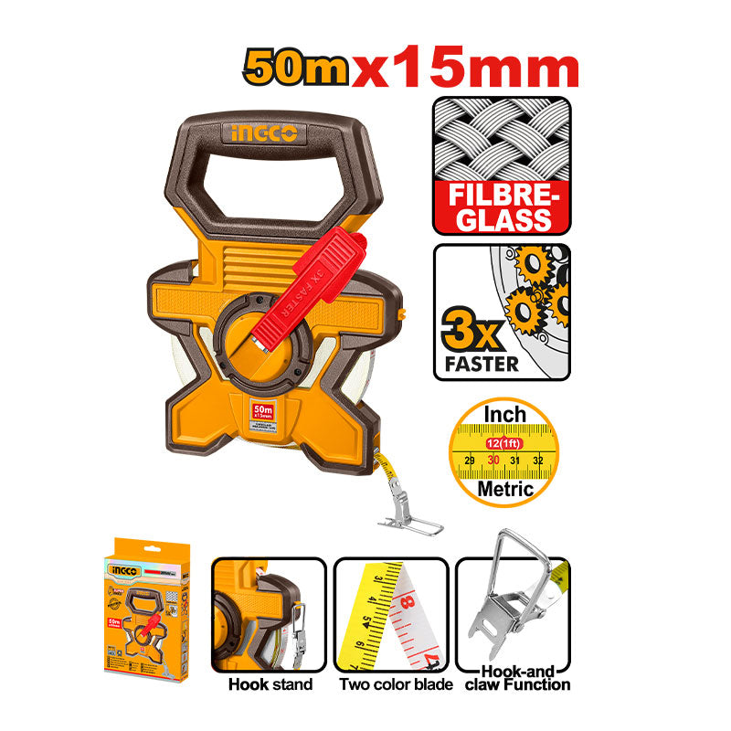 INGCO 50Mx15MM Fibreglass Measuring Tape - HFMT1850