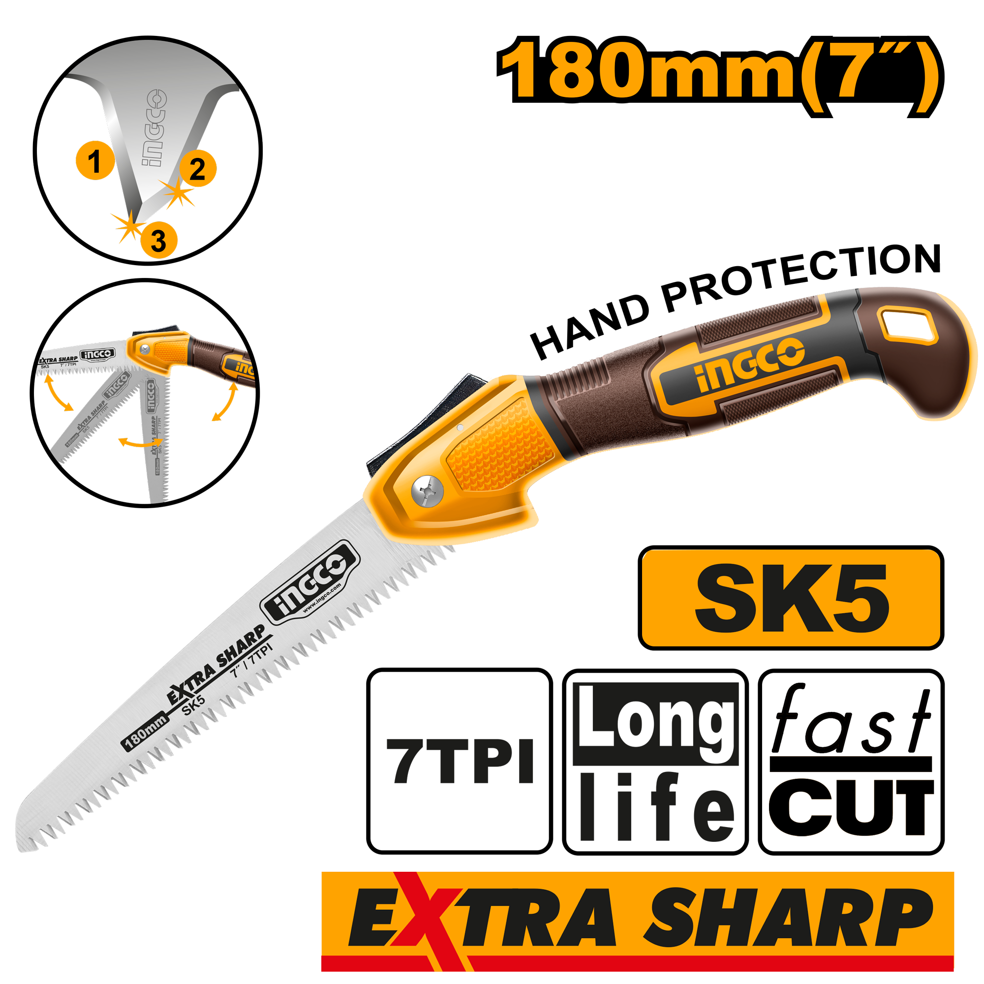 INGCO Extra Sharp 180MM (7") Folding Saw - HFSW1806 Main image