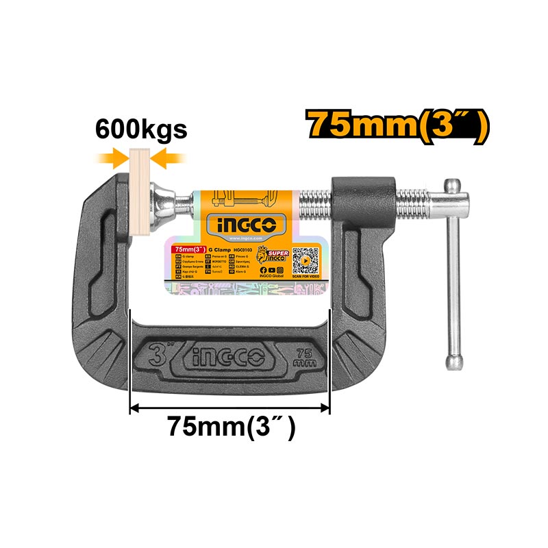 INGCO 75MM 3" G Clamp - HGC0103