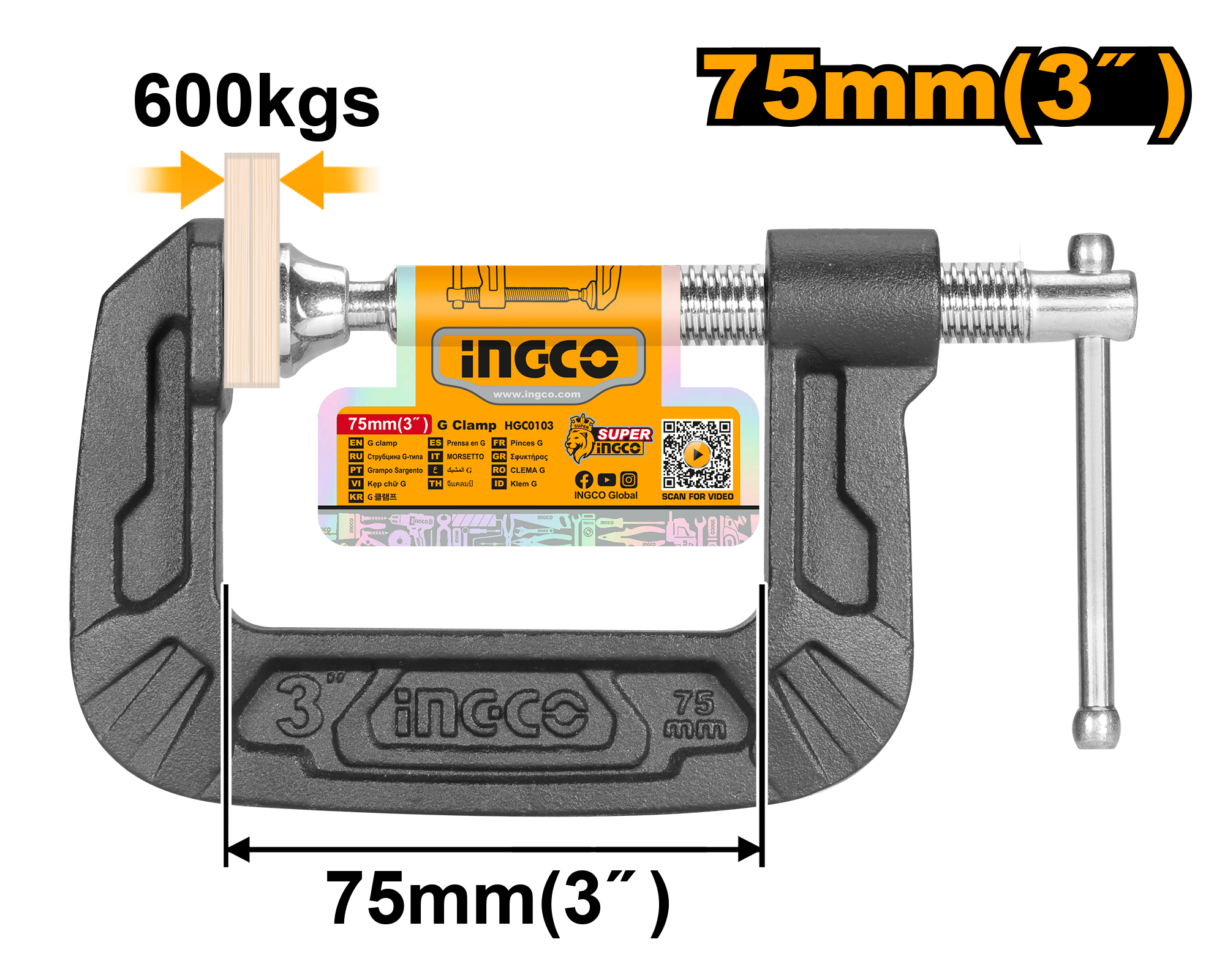 INGCO 75MM 3" G Clamp - HGC0103