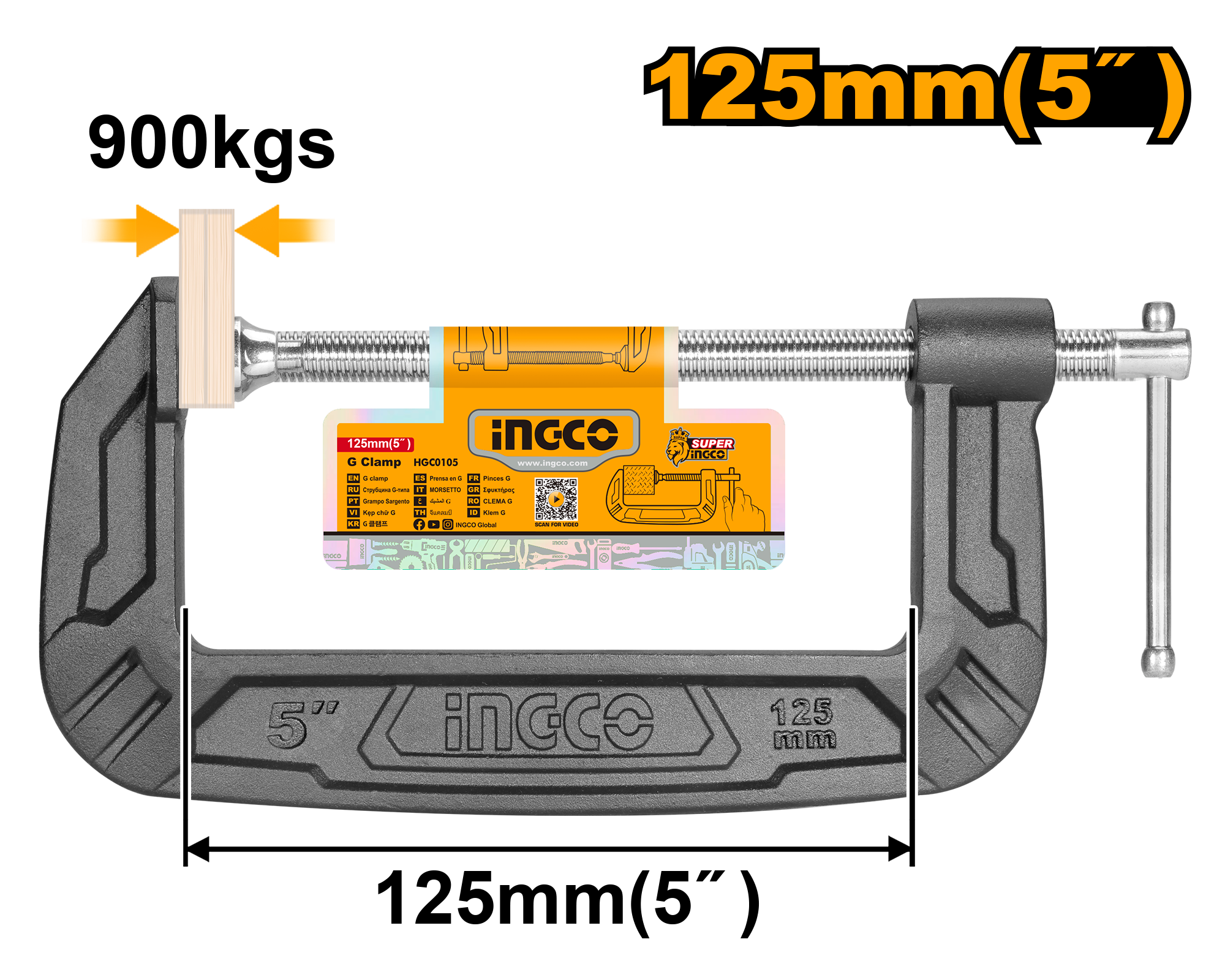 INGCO 125MM 5" G Clamp - HGC0105