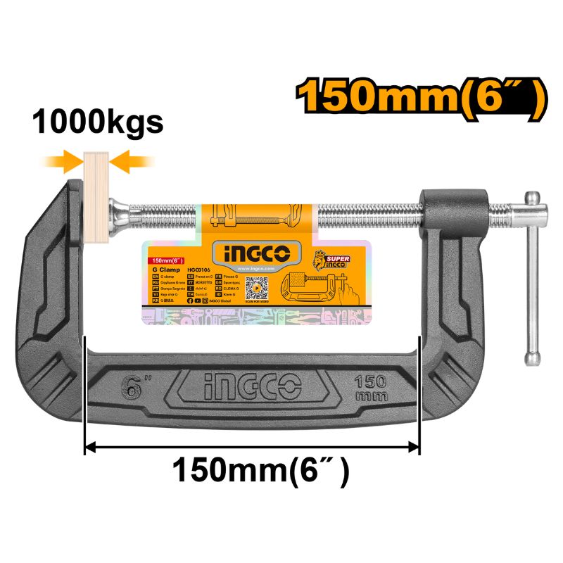INGCO 150MM 6" G Clamp - HGC0106