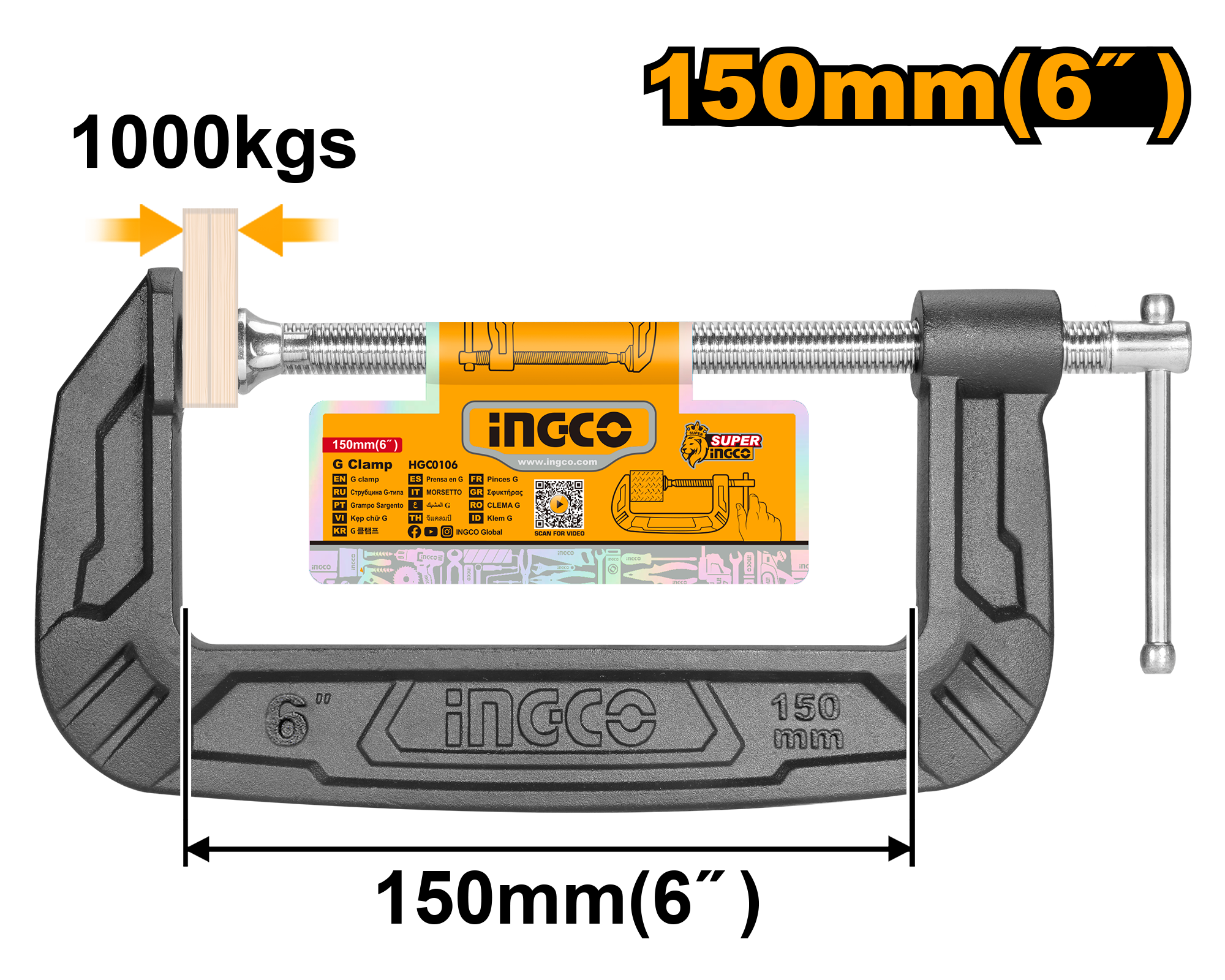 INGCO 150MM 6" G Clamp - HGC0106