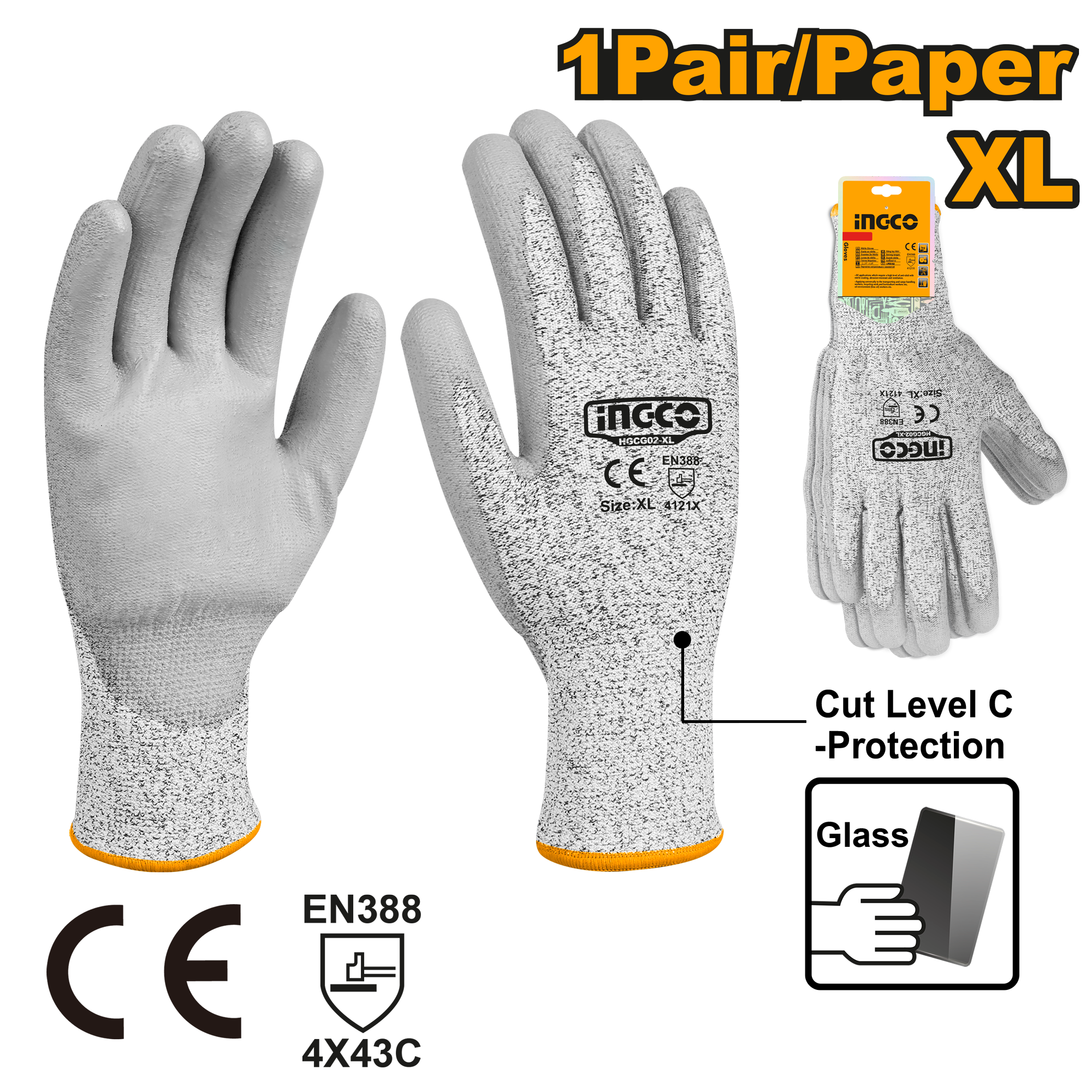 INGCO 1 Pair/Paper Cut-Resistance Gloves - HGCG02-XL