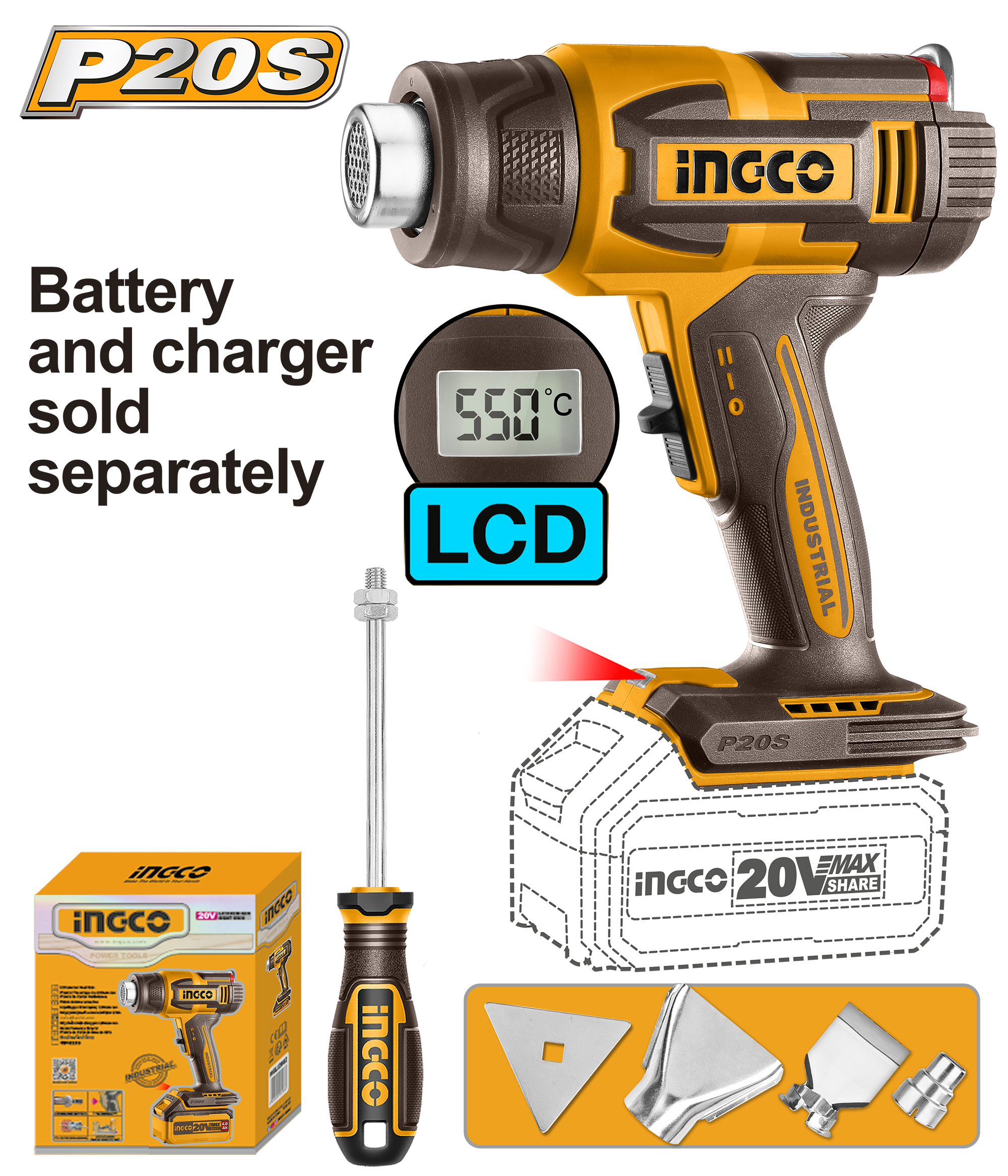 INGCO Cordless Heat Gun - HGLI2003