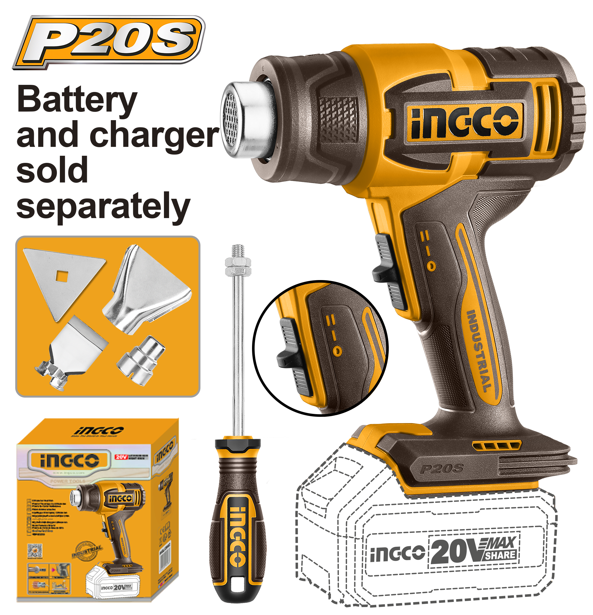 INGCO Cordless Heat Gun - HGLI2006