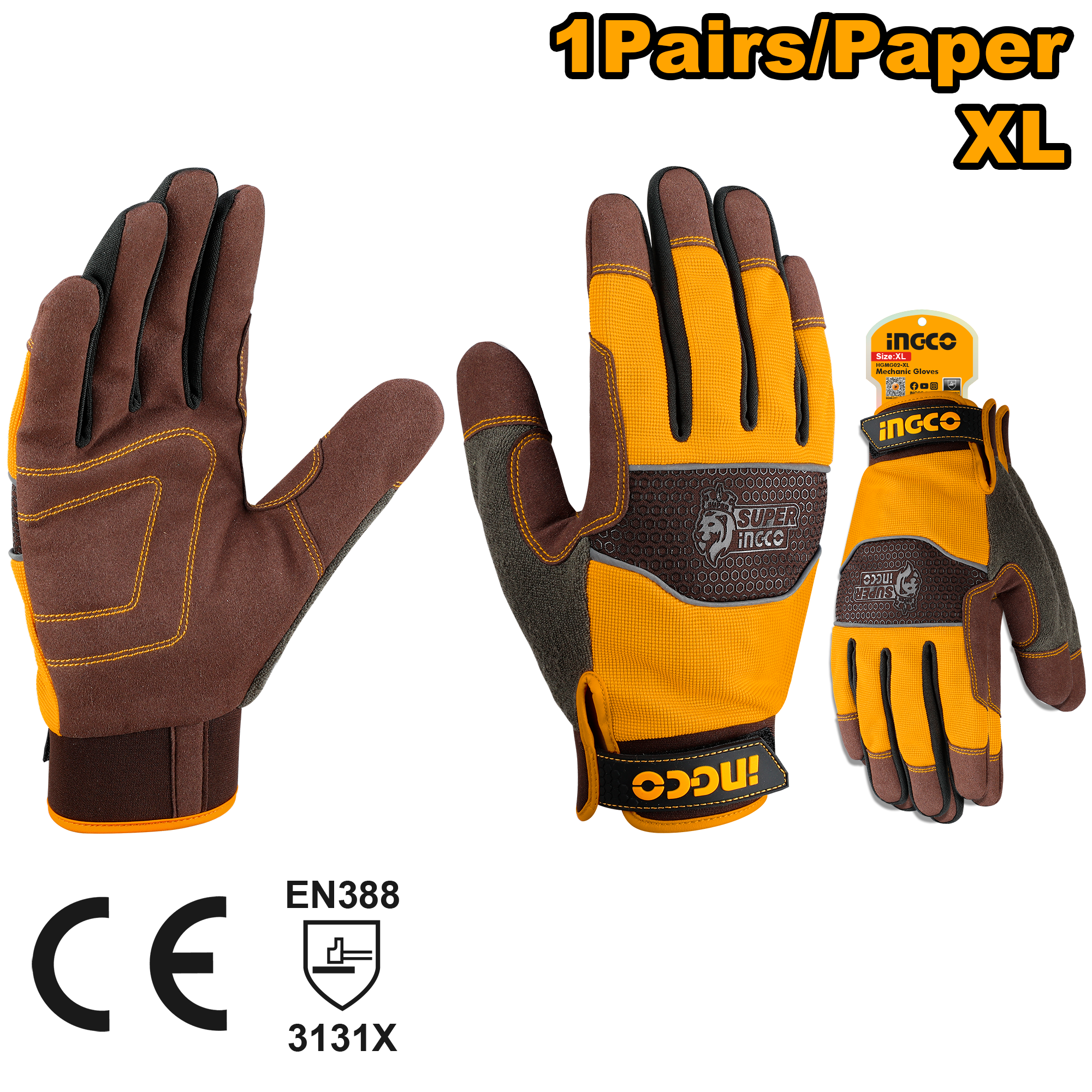 INGCO 1 Pair/Paper Mechanic Gloves - HGMG01-XL