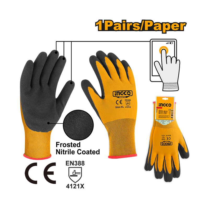 INGCO 1 Pair/Paper Nitrile Frosted Coated Gloves - HGNF03