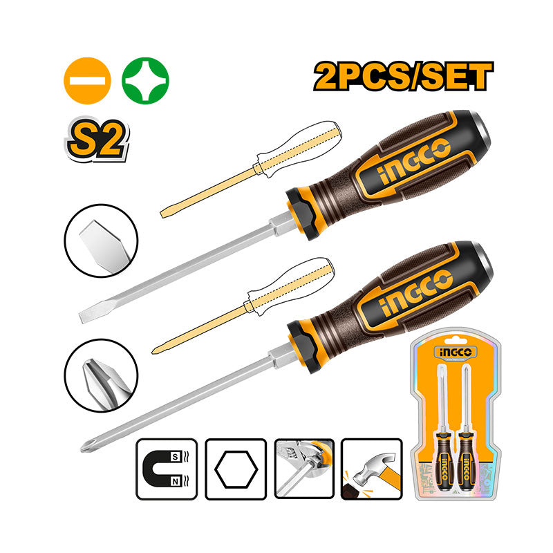 INGCO 2 PCs Go-Through Screwdriver Set - HGTST0208
