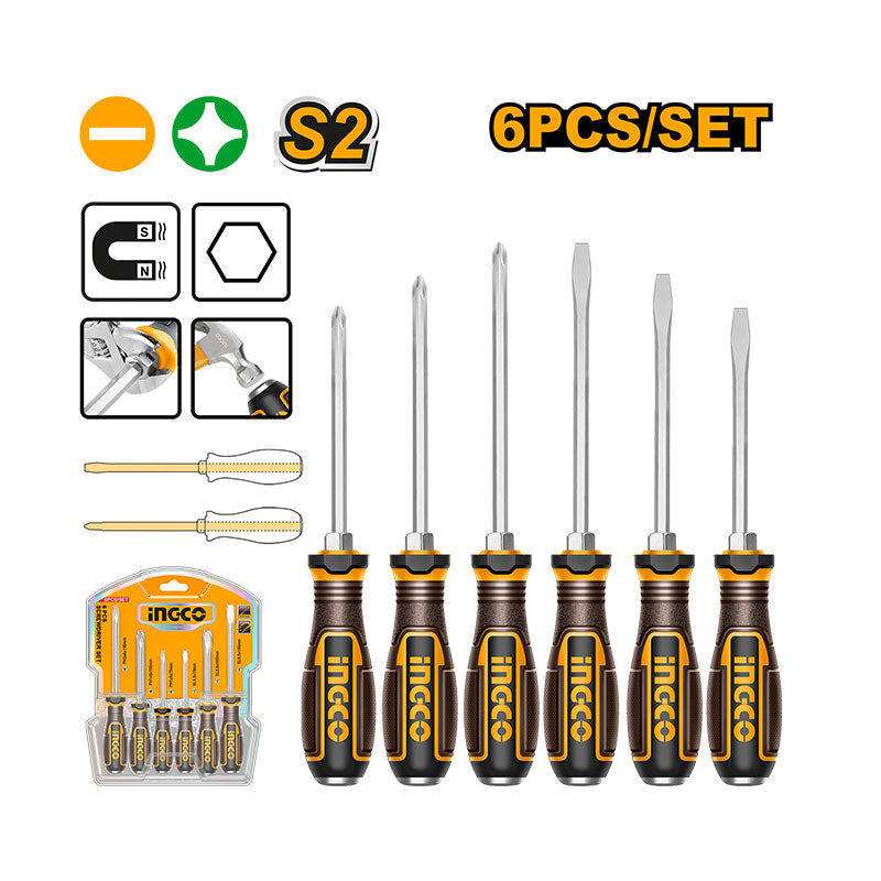 INGCO 6 Pcs Go-through Screwdriver Set - HGTST0608